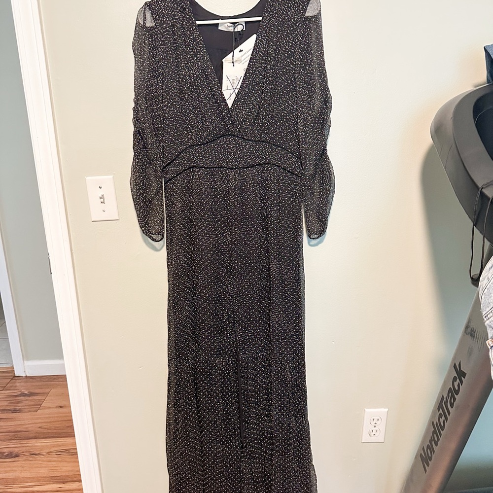ba&sh Black with dots V-Neck Maxi Gown